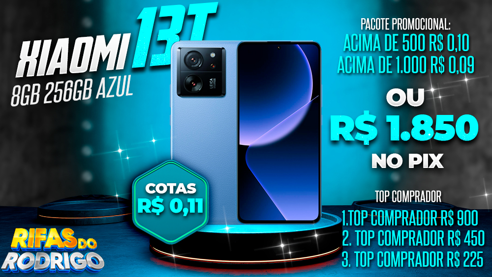 XIAOMI 13T 8GB 256GB GLOBAL AZUL OU R$1.850 NO PIX! TOP COMPRADORES: 1.R$900 2.R$450 3.R$225