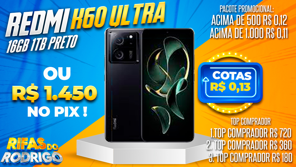 XIAOMI REDMI K60 ULTRA 16GB 1TB PRETO OU PIX DE R$1.450! TOP COMPRADORES: 1.R$720 2.R$360 3.R$180