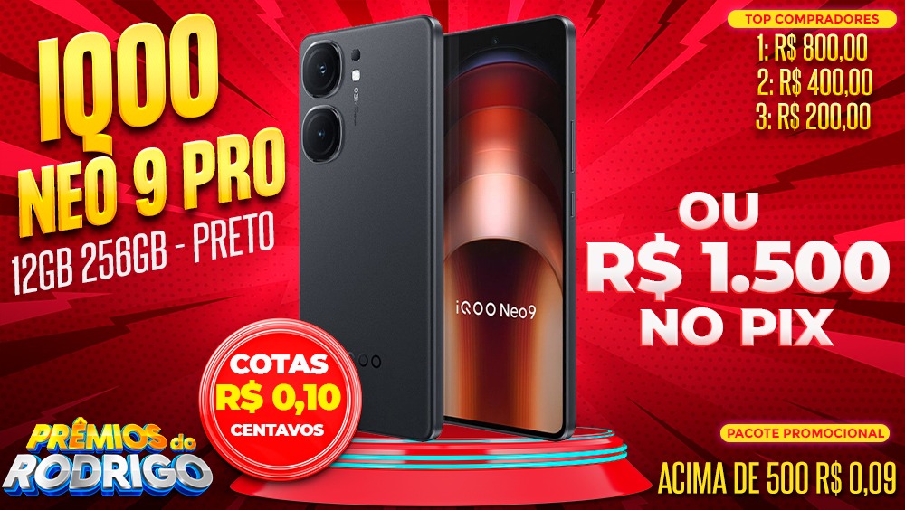 IQOO NEO 9 PRO 12GB 256GB PRETO OU PIX DE R$1.500! Top compradores: 1.R$800 2.R$400 3.R$200