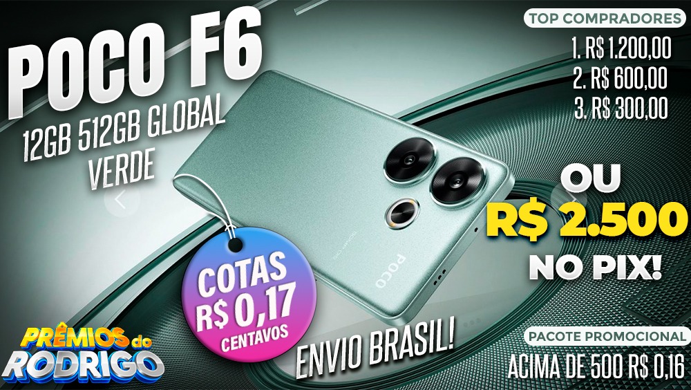 POCO F6 12GB 512GB GLOBAL VERDE JA NO BRASIL OU R$2.500 NO PIX!  TOP COMPRADORES: 1.R$1.200 2.R$600 3.R$300