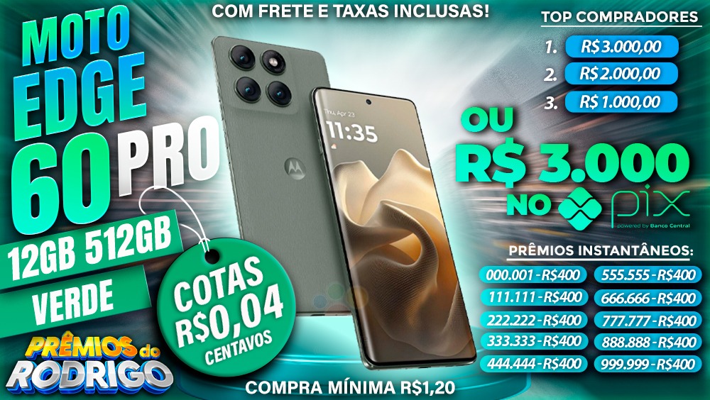MOTO EDGE 60 PRO 12GB 512GB VERDE COM FRETE E TAXAS INCLUSAS OU R$3.000 NO PIX!