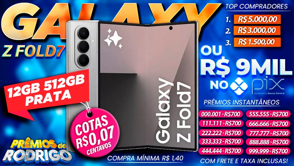 SAMSUNG GALAXY Z FOLD 7 12GB 512GB PRATA COM FRETE E TAXAS INCLUSAS, OU R$9.000 NO PIX!