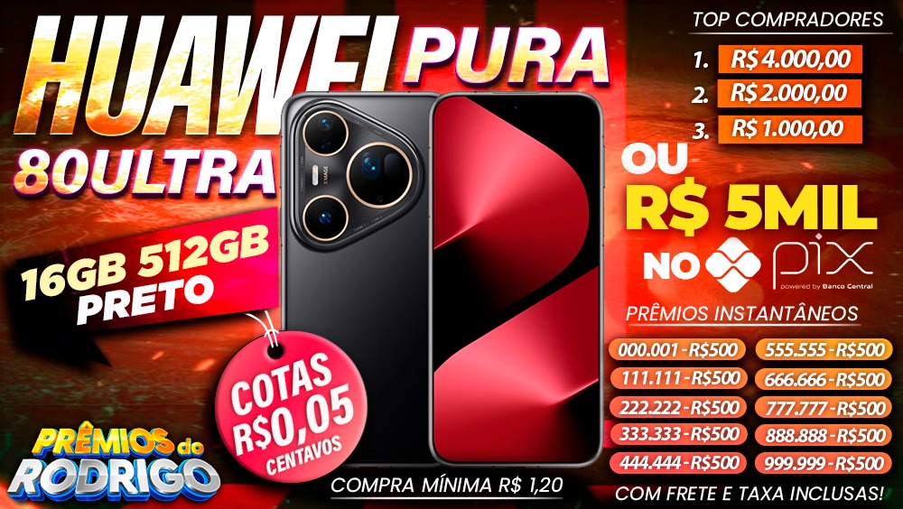 HUAWEI PURA 80 ULTRA 16GB 512GB PRETO COM FRETE E TAXAS INCLUSAS, OU R$5.000 NO PIX