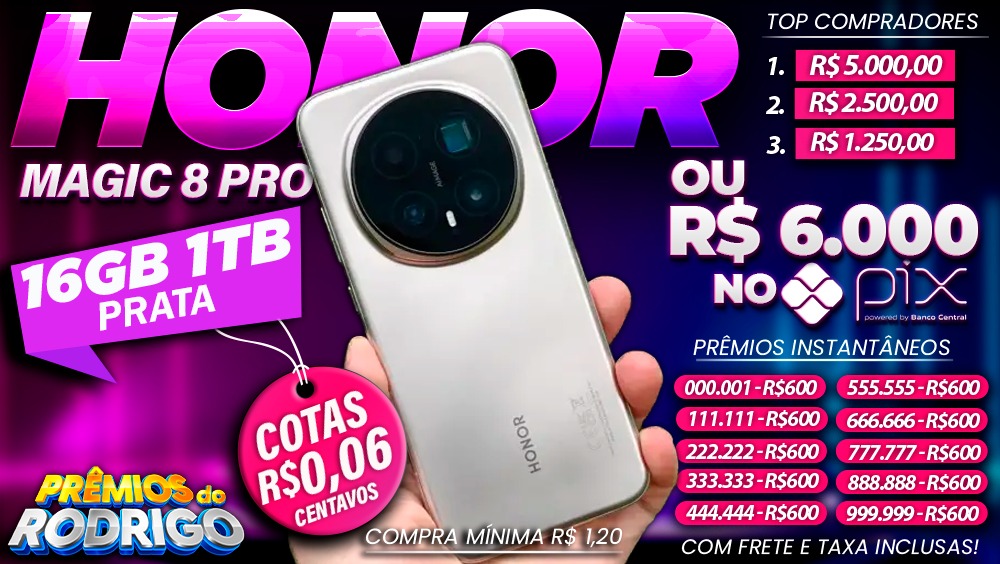 HONOR MAGIC 8 PRO 16GB 1TB PRATA GLOBAL COM FRETE E TAXAS INCLUSAS, OU R$6.000 NO PIX!