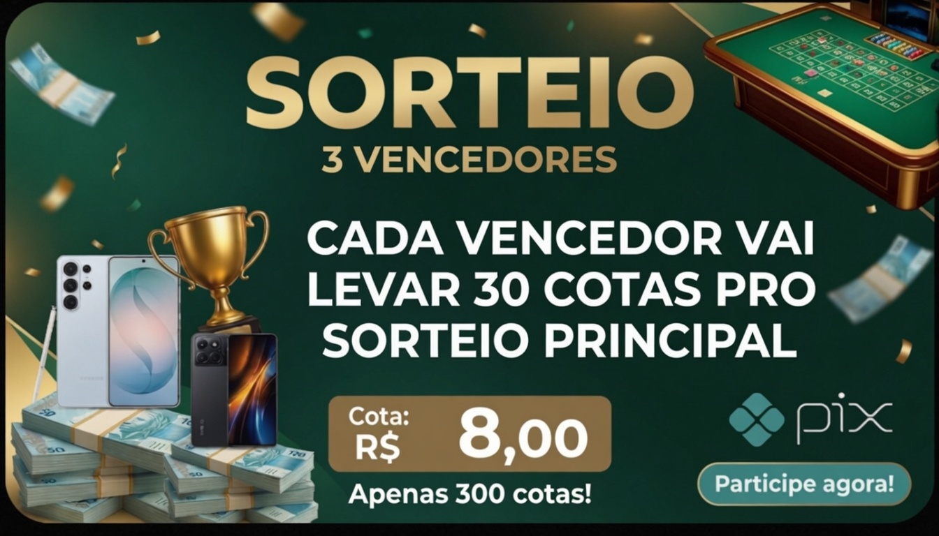 SORTEIO DE 3 VENCEDORES! CADA UM VAI FATURAR 30 COTAS PRO SORTEIO DE 3 SMARTPHONES!