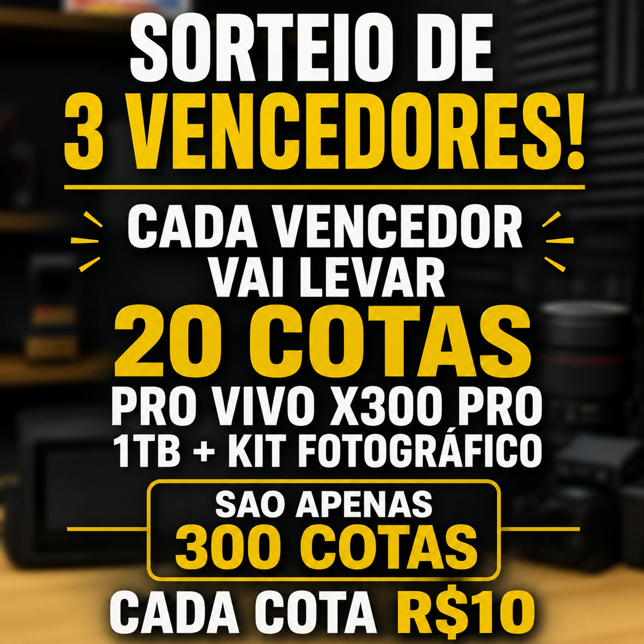 SERAO 3 VENCEDORES! CADA UM GANHARA 20 COTAS PRO SORTEIO DO VIVO X300 PRO 1TB + KIT FOTOGRAFICO 